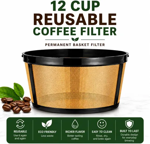 Vista 2 de CAFE BREW COLLECTION - Filtro de café reutilizable para cafeteras y cafeteras Black & Decker, de 8 a 12 tazas, acero inoxidable permanente, sin BPA