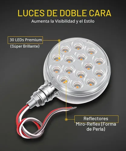 Vista 2 de Partsam 2 luces de pedestal redondas cromadas de doble cara de 3 pulgadas, color rojo/ámbar, 30 LED selladas, lente transparente, montaje