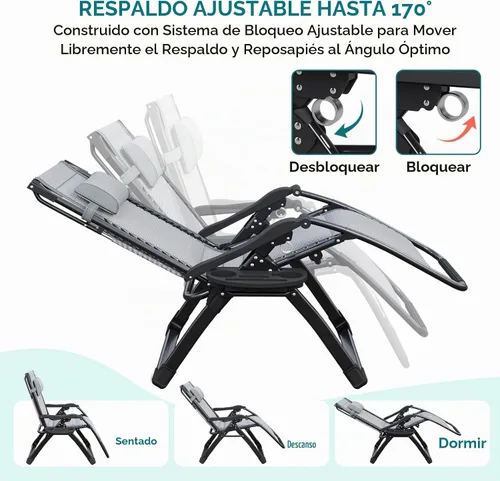 Vista 5 de ATORPOK Silla de gravedad cero con toldo, reclinable plegable para patio