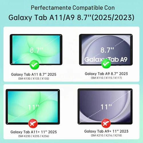 Vista 2 de BMOUO Funda infantil para Samsung Galaxy Tab A11 de 8.7 pulgadas 2025, Galaxy A9 de 8.7 pulgadas 2023 / A7 Lite 2021 con protector de pantalla, a