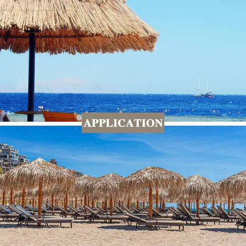 Vista 6 de Rollo de paja de palma, rollo de paja de palma, paneles de techo de paja estilo mexicano, techos de paja de tiki hut, palapa, césped ciego de pato