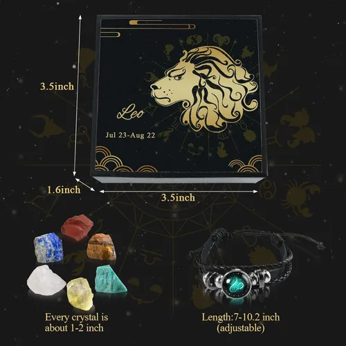 Vista 4 de Nicetage Leo - Ideas de regalo de cristales curativos, 12 signos del zodiaco, cristales curativos naturales con juego de caja de horóscopo, 6