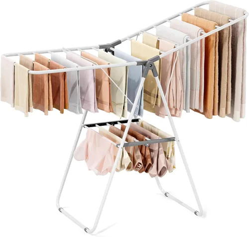 Vista 10 de APEXCHASER Perchero de Ropa, Perchero de Secado de Ropa con Altura Ajustable, Plegable con Alas de Gaviota para Lavandería, Uso