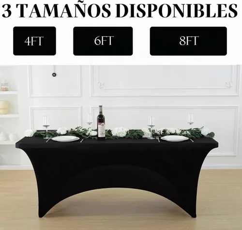 Vista 2 de Paquete de 2 manteles de elastano negro de 6 pies – Manteles ajustados – Mantel elástico de ajuste universal para mesas plegables – Sin arrugas