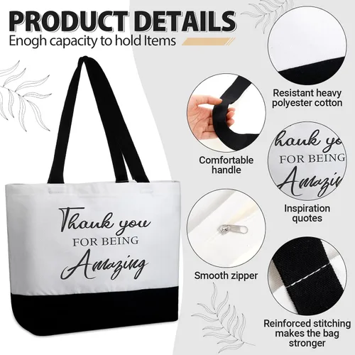 Vista 17 de Silkfly 32 piezas inspiradoras bolsa de lona con cremallera reutilizable motivacional bolsa de maquillaje conjunto para mujeres, amigas compañeras