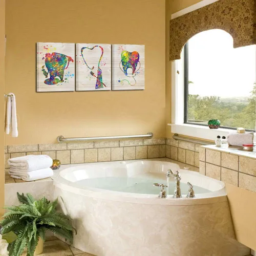 Vista 4 de KREATIVE ARTS Lienzo enmarcado para niños, pintura de acuarela, divertido póster impreso, anatomía de dientes, estomatología, cuadro de pared
