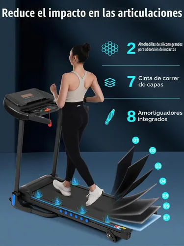 Vista 4 de Merax Cinta de correr inclinada: cinta de correr 4 en 1 con inclinación 6%, cinturón de 7 capas de capacidad de 350 libras, cintas de correr