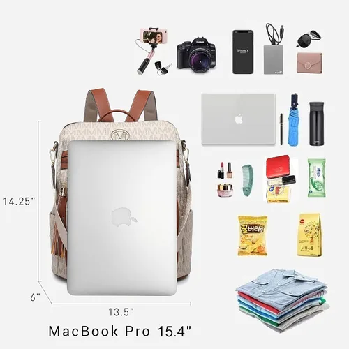 Vista 5 de MKP COLLECTION Mochila de moda para mujer, bolsa convertible grande para mujer, mochila de viaje, bolsa de hombro, juego de 2 piezas con borla, Beige
