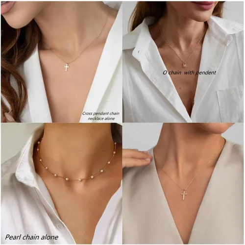 Vista 6 de VIROMY - Delicado collar de oro para mujer, chapado en oro de 14 quilates, collar de satélite de triple capa, collar de clip con cadena