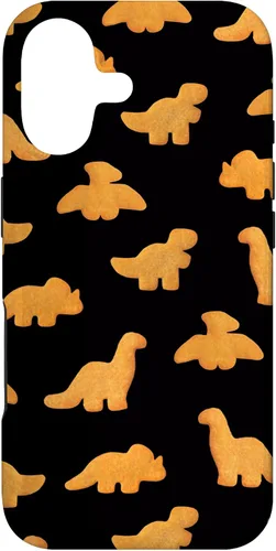 Vista 32 de iPhone 16 Dinos - Patrón de pepitas de pollo Divertida funda negra de dinosaurio realista