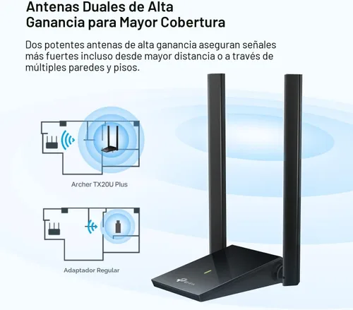 Vista 5 de TP-Link Adaptador USB WiFi 6 para PC de escritorio, antena WiFi de doble Negro