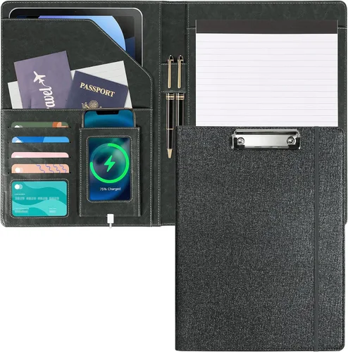 Vista 20 de Portafolio Folio Carpeta Portafolio con Bloc de Notas-Bolsillo Portatarjetas de Visita Marrón Imitación PU Cartera