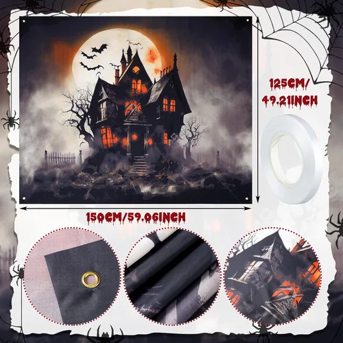 Vista 2 de Fulmoon Kit de decoración de Halloween para maletero o automóvil con calcomanía de lápida, telarañas, murciélagos, banderines de susto, lápida