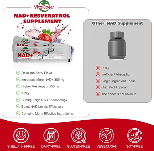 Vista 4 de Suplemento líquido NAD+ de 1000 mg con resveratrol orgánico, ribósido de nicotinamida y PQQ, CoQ10, ALA, Boost Energy Focus, reparación del ADN