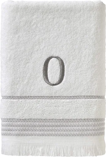 Vista 9 de SKL Home Toalla de baño casual con monograma, A, 28 x 54 pulgadas, color blanco