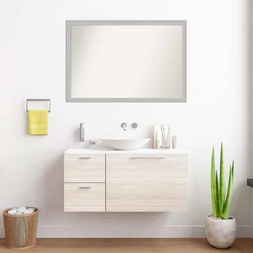 Vista 686 de Amanti Art Silver Bathroom Mirror for Over Sink, 26x35 Custom Made Marred Pewter Rectangle Vanity Mirror, Large Casual Wood Frame, Hangs Horizonally