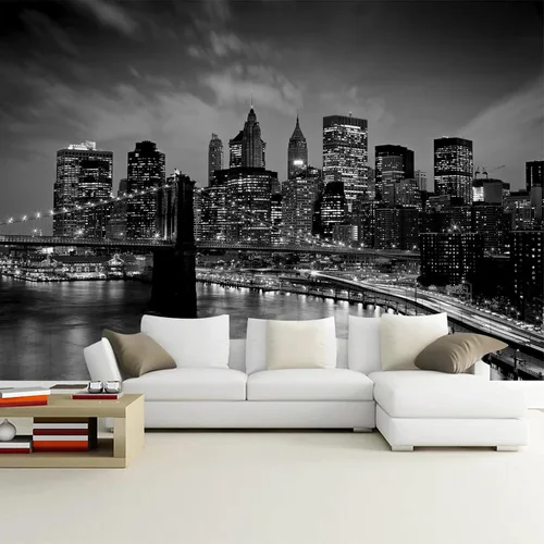 Vista 16 de Papel pintado en blanco y negro de la ciudad de Nueva York, mural de pared pintado a mano Times Square para decoración de sala de estar, dormitorio