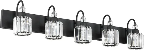 Vista 24 de Ralbay Modernas luces LED de cristal para tocador de baño, 3 luces de acero inoxidable, luces de tocador de cristal sobre el espejo, accesorios