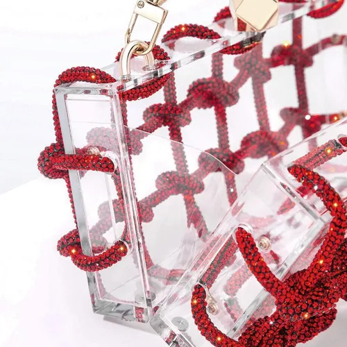 Vista 4 de DJBM Bolso de noche de acrílico transparente con diamantes de imitación brillantes, adornado con cristales con purpurina, nudo de cuerda, bolso