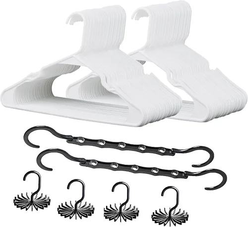 Vista 10 de VECELO - Juego de 25 perchas de plástico, con muescas antideslizantes para hombros para ahorrar espacio en el armario, percha resistente para Beige