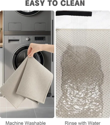 Vista 5 de YIHOUSE Juego de 2 tapetes de baño ultrafinos de secado rápido, tapete de baño absorbente para baño, antideslizante, lavable a máquina (beige)