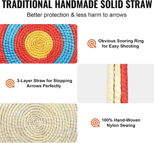 Vista 3 de VEVOR Straw Archery Targets, 20" Round Archery Target for Backyard, Traditional Solid Straw, Red