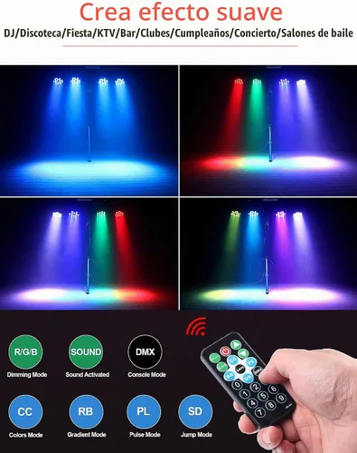 Vista 4 de Litake Luces DJ Par, RGB 36 luces LED de escenario activadas por sonido, luces LED elevadas controladas por control remoto y DMX, 7 modos de Paquete