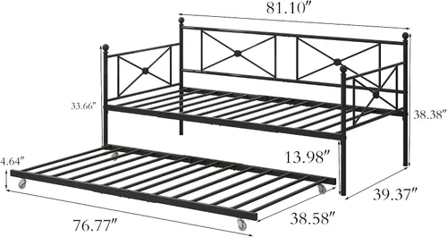 Vista 2 de Sofá cama con base de sofá cama nido con cabecero, soporte de listones de acero premium, base de colchón multifuncional, individual, negro