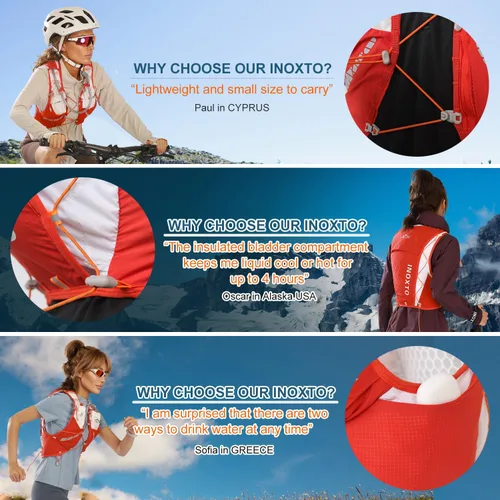Vista 14 de INOXTO - Chaleco de hidratación, mochila ligera para correr en el agua, con bolsa de vejiga de agua de 1.5 litros, mochila para senderismo