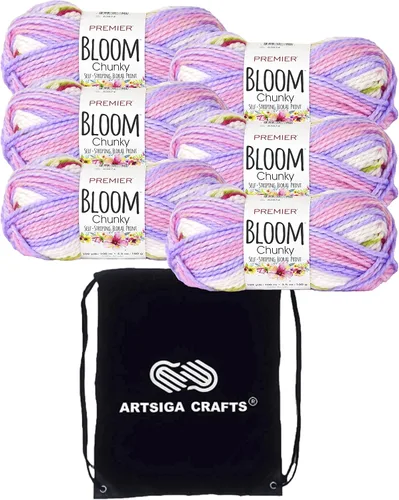 Vista 18 de Premier Yarns Bloom Chunky Hydrangea 1114-01 (6 madejas, el mismo lote de tinte) - Hilo acrílico grueso y voluminoso #5 para ganchillo y tejer