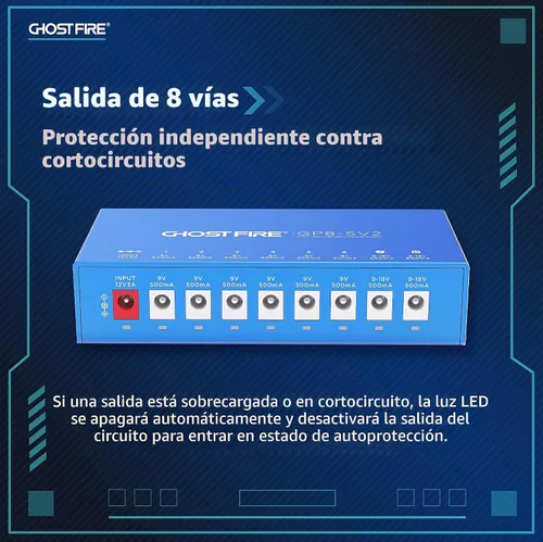 Vista 4 de GHOSTFIRE Fuente de alimentación de pedal verdaderamente aislada con 8 salidas de CC, GP8-SV2 27W Pedal Power Supply with 8 DC Outputs（2