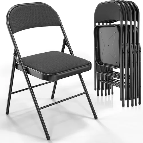 Vista 14 de VINGLI Paquete de 4 sillas plegables con asientos acolchados, marco de metal con asiento y respaldo de tela, capacidad de 350 libras, color negro