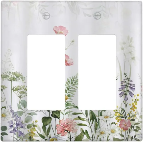 Vista 54 de Cubiertas de Enchufe Dúplex de 1 Gang con Hojas Florales de Eucalipto Azul en Acuarela, Placa Frontal Decorativa para Interruptor de Luz, Placa