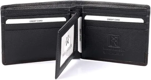 Vista 2 de Karla Hanson Cartera plegable de piel con bloqueo RFID para hombre con tarjetero Negro