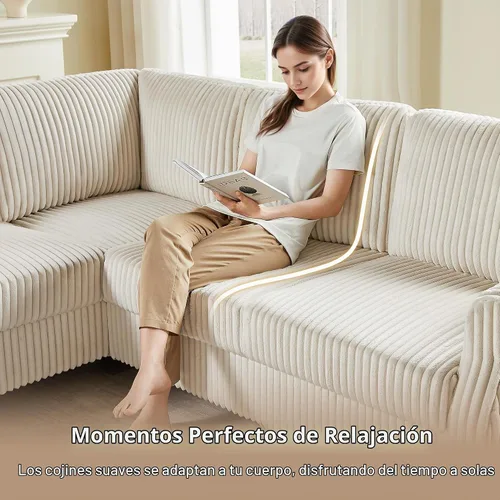 Vista 6 de Sofá modular modular en forma de V de 90.6 pulgadas, sofás esquineros de pana con otomana de almacenamiento, sofá grande tapizado de 6 asientos