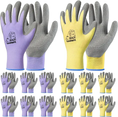 Vista 13 de toolant Guantes de trabajo de látex arrugado a granel, guantes de seguridad con revestimiento de goma para hombres y mujeres, 12 pares para Negro
