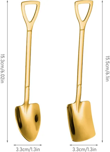 Vista 2 de Cucharas con forma de pala dorada, cucharas de acero inoxidable para té, café, azúcar, mini pala, forma de café, helado, cucharas de postre