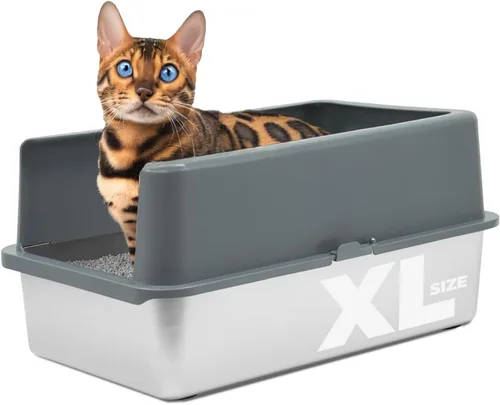 Vista 12 de iPrimio Ultimate - Caja de arena XL de acero inoxidable para gatos, caja de arena XL para gatos grandes, grande, nunca absorbe olores, manchas u