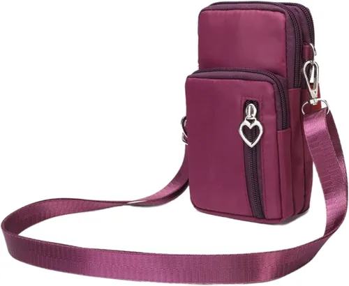 Vista 2 de JUMISEE Bolsa cruzada de 3 capas para teléfono celular, cartera de nailon, para teléfono inteligente