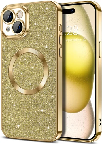 Vista 41 de Hython para iPhone 16 Funda con chispas brillantes, fundas transparentes magnéticas con protector de lente de cámara [Compatible con MagSafe]