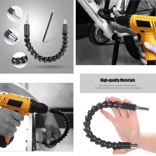 Vista 5 de Extensión de broca flexible, extensión de taladro flexible de 11.6 pulgadas, manual de 90° en ángulo recto, extensión flexible de 1/4 para taladro