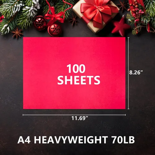 Vista 2 de 100 piezas de papel grueso de cartulina de Navidad, papel de cartulina A4 rojo y verde de 70 libras, papel de cartulina imprimible de grosor medio
