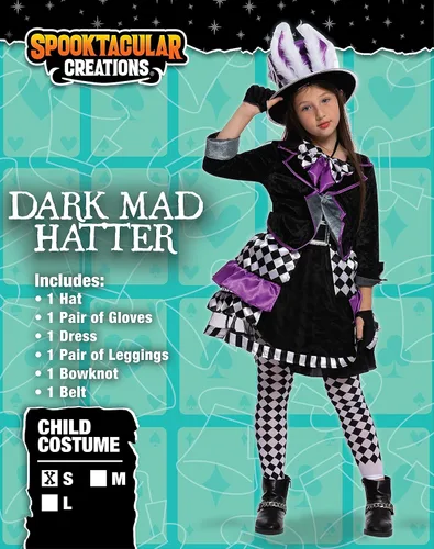 Vista 2 de Spooktacular Creations Disfraz de sombrero loco oscuro para niñas para fiesta de Halloween