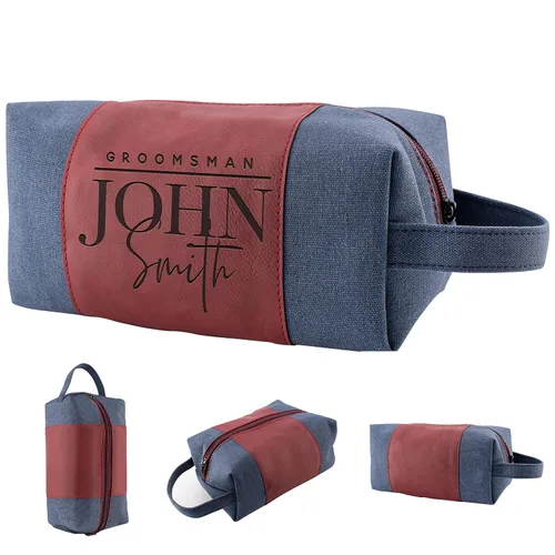 Vista 26 de Regalos personalizados para padrinos de boda, bolsas de aseo personalizadas para hombres, regalos de padrino de boda, Beige, Diseño #1, Juego de 3