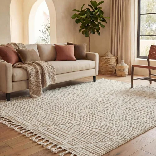 Vista 12 de SAFAVIEH Colección Marrakesh Alfombra de Pasillo - 2 pies 2 pulgadas x 6 pies, color beige, diseño tribal marroquí bohemio con borlas, no desprende