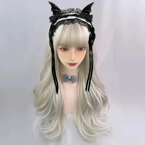 Vista 5 de Diadema de encaje con cuernos de diablo, alas góticas para mujer, lindo tocado de cosplay Loli