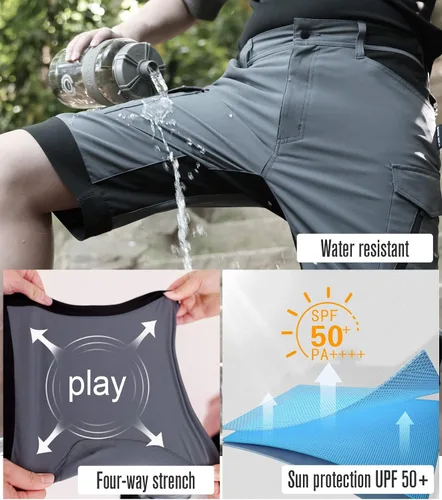 Vista 5 de WORK IDEA Pantalones cortos de senderismo para hombre, resistentes al agua, ligeros, para senderismo