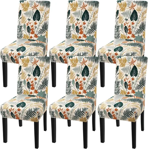 Vista 15 de Fuloon Paquete de 4 Fundas Protectoras para Asientos de Sillas de Comedor Super Ajustadas Elásticas Extraíbles Lavables Cortas para Hotel, Comedor
