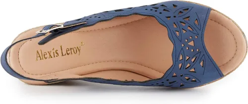 Vista 4 de Alexis Leroy tacón de cuña recortado Vamp Peep Toe Slingback sandalias de mujer