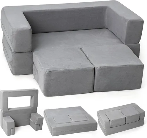 Vista 9 de Sofá infantil de 12 piezas modular con estrellas que brillan en la oscuridad, sofá convertible plegable de espuma para niños y niñas, muebles